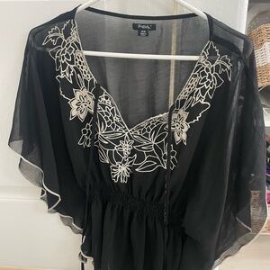 Y2K VTG Black Sheer Floral Blouse